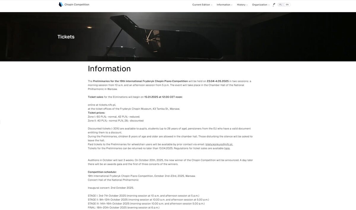 Chopin Competition 2025 official site